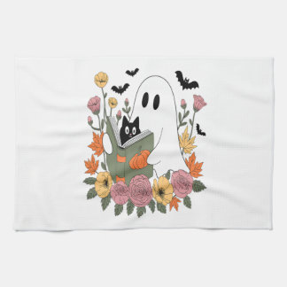 Paño De Cocina Halloween Ghost Reading Book Cat