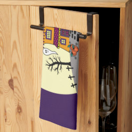 Paño De Cocina Halloween Hauned House Black Bat Full Moon Ghost