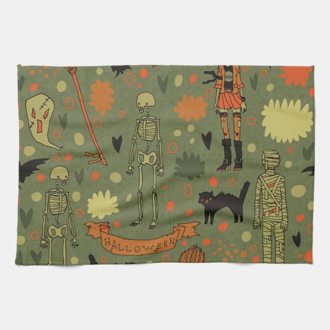 Paño De Cocina Halloween Haunt: Mezcla de cosechas espeluznantes (Horizontal)