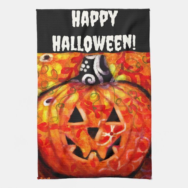 Paño De Cocina Halloween Jack O Lantern Naranja personalizado (Vertical)