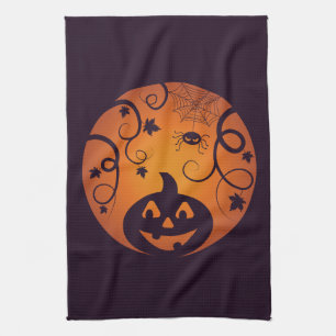 Paño De Cocina Halloween Jack o linterna cara de calabaza y araña
