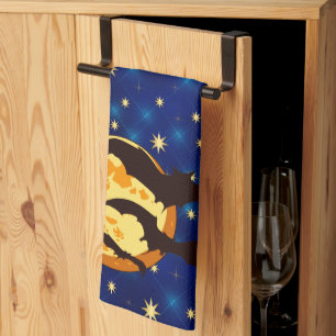 Paño De Cocina Halloween Moon Bats Night Sky