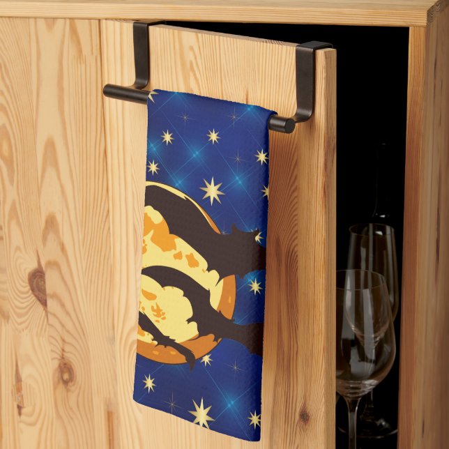 Paño De Cocina Halloween Moon Bats Night Sky (Pliegue de tercios)