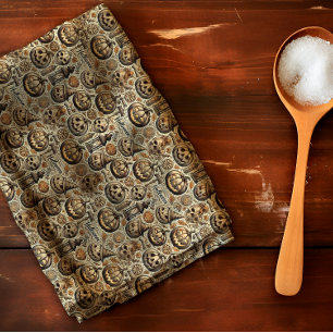 Paño De Cocina Halloween naranja gris marrón elegante