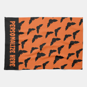 Paño De Cocina Halloween Naranja y murciélagos negros personaliza