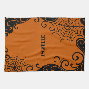 Paño De Cocina Halloween negro de Spiderweb Ornament Naranja