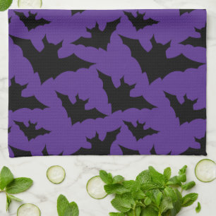 Paño De Cocina Halloween negro murciélago morado fresco patrón de