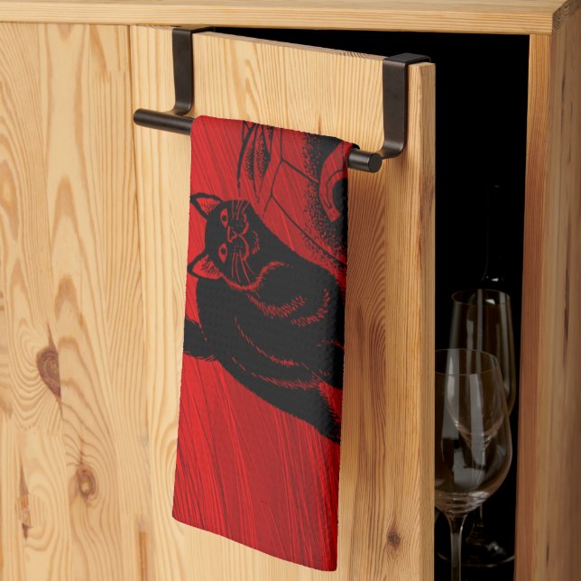 Paño De Cocina Halloween Party Evil Black Cat Pumpkin Red Scary (Pliegue de tercios)