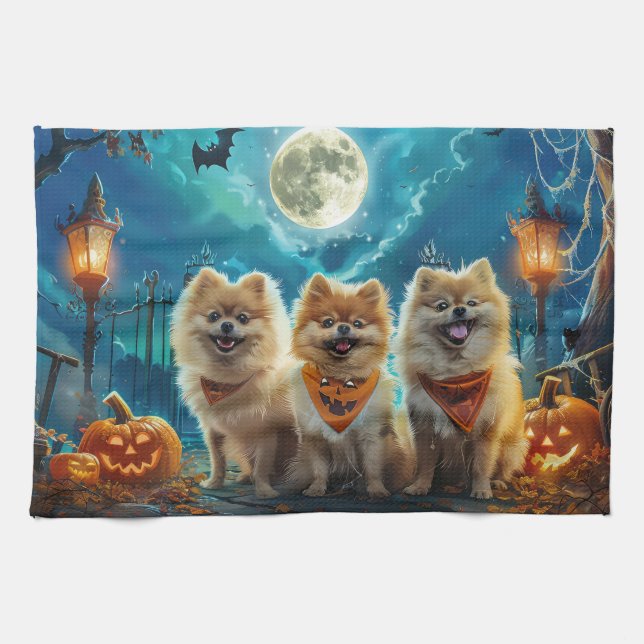 Paño De Cocina Halloween Pomeranian Spooky (Horizontal)