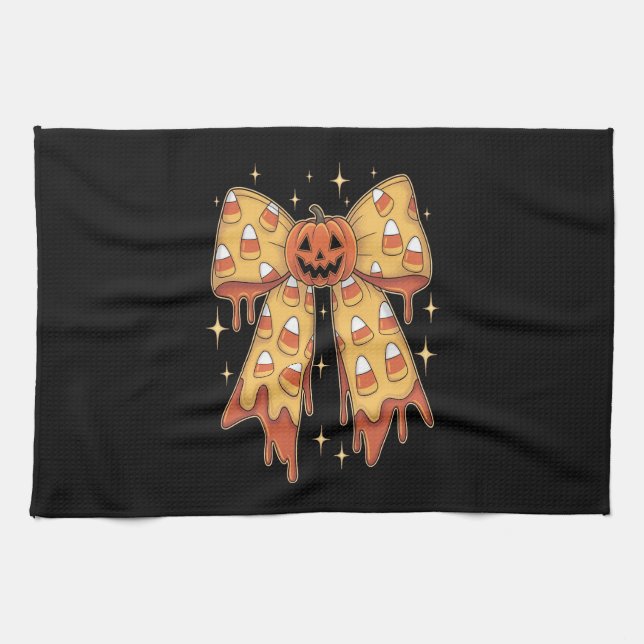 Paño De Cocina Halloween Pumpkin Bow Candy Corn (Horizontal)