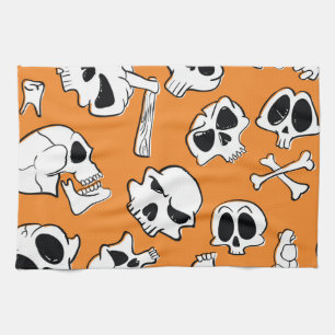 Paño De Cocina Halloween Skulls Bones Doodle Pattern
