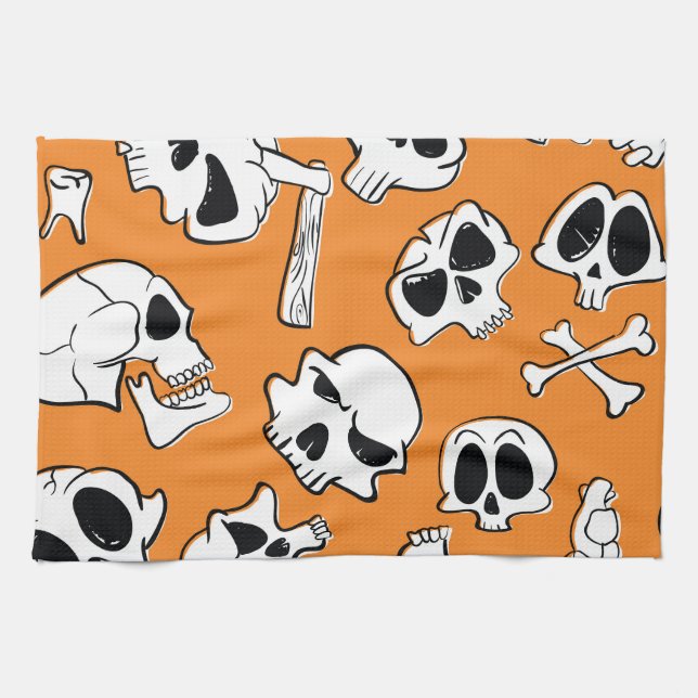Paño De Cocina Halloween Skulls Bones Doodle Pattern (Horizontal)