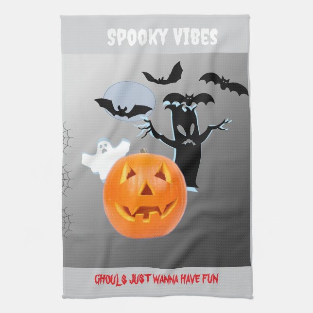Paño De Cocina Halloween "Spooky Vibes", brillante y brillante, (Vertical)
