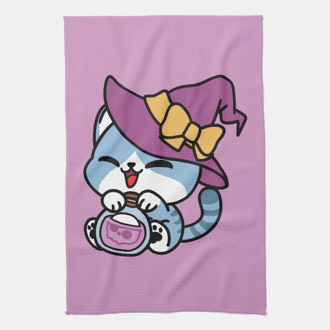 Paño De Cocina Halloween Tabby Cat – Witch Hat & Potion Art (Vertical)