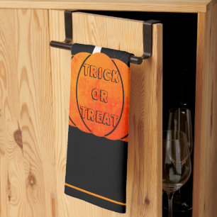 Paño De Cocina Halloween: Trick de calabaza de gato negro naranja