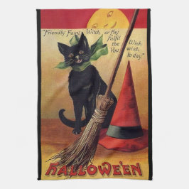 Paño De Cocina Halloween vintage de Ellen Clapsaddle, gato negro