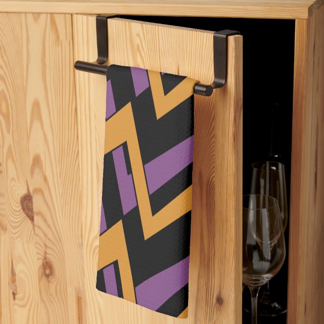 Paño De Cocina Halloween Zig Zags Naranja Púrpura (Pliegue de tercios)