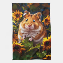 Paño De Cocina Hamster entre girasoles
