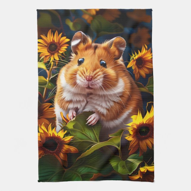 Paño De Cocina Hamster entre girasoles (Vertical)