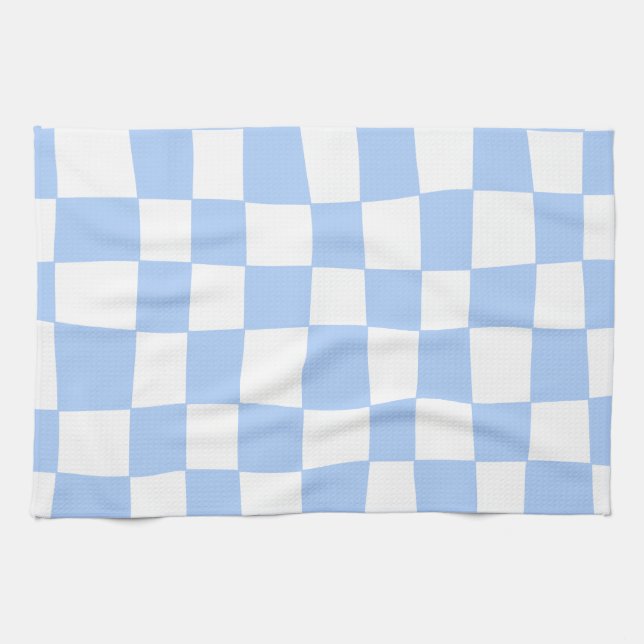 Paño De Cocina Hand Drawn Checkerboard Pattern (sky blue/white) (Horizontal)