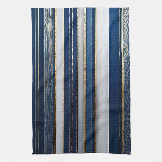 Paño De Cocina Hanukkah Blues Stripes Blue White Gold (Vertical)