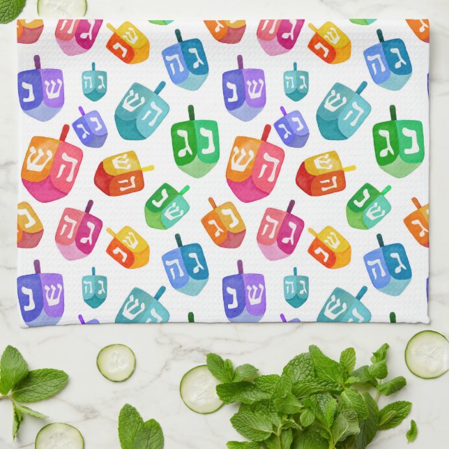 Paño De Cocina Hanukkah Dreidels vacaciones acuáticas con arcoiri (Doblado)