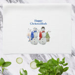Paño De Cocina Hanukkah Navidades de Snowman Chrismukkah<br><div class="desc">Este diseño se puede personalizar eligiendo la opción Editar diseño. También puede transferir a otros artículos. Póngase en contacto conmigo en colorflowcreations@gmail.com o utilice la opción de chat en la parte superior de la página si desea tener este diseño en otro producto o necesita ayuda. Ver más de mis diseños...</div>