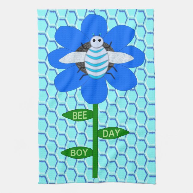 Paño De Cocina Happy Bee Day Boy Blue Birthday Bumblebee (Vertical)