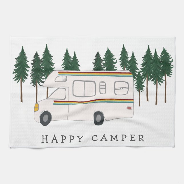 Paño De Cocina HAPPY CAMPER whimsical motorhome RVing Forest (Horizontal)