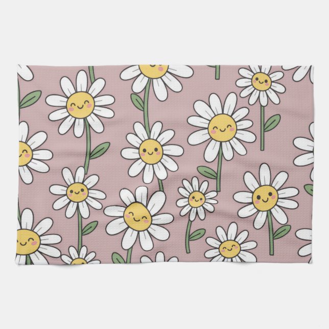 Paño De Cocina Happy Daisies Pattern - Cute Floral Design (Horizontal)