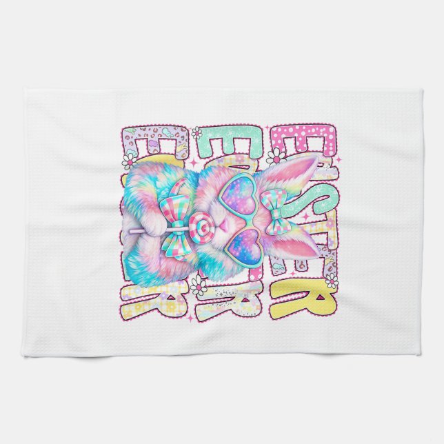 Paño De Cocina Happy Easter Bunny Coquette Bow Preppy Easter Day  (Horizontal)