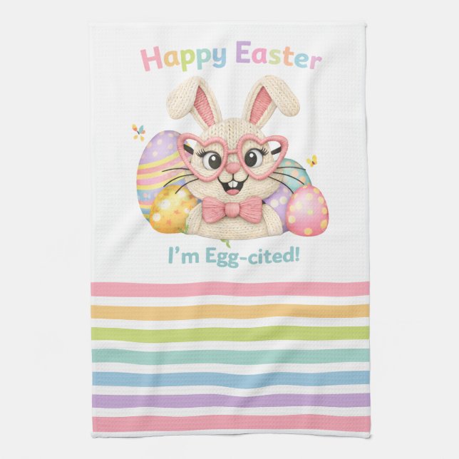 Paño De Cocina Happy Easter I'm Egg-cited Bunny  (Vertical)