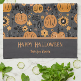 Paño De Cocina Happy Halloween Fall Pumpkin Family Name