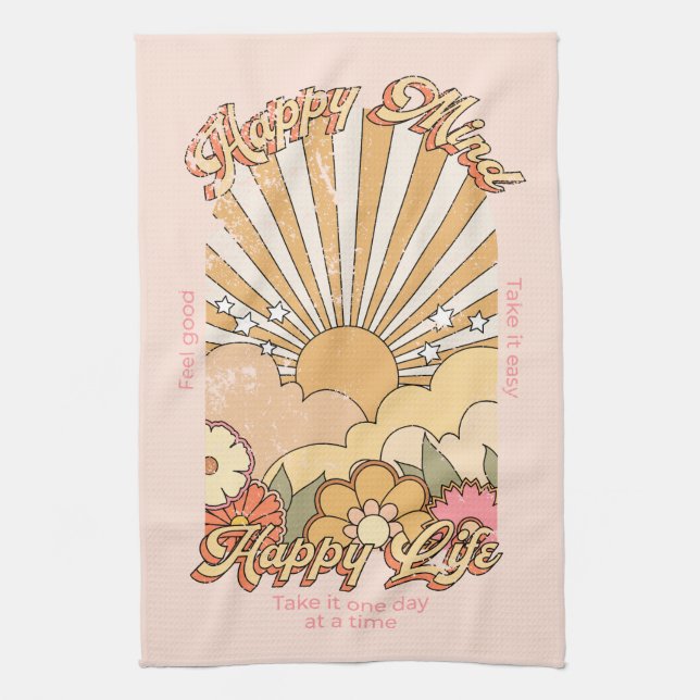 Paño De Cocina Happy Mind Happy Life Hippy Groovy Vibes (Vertical)