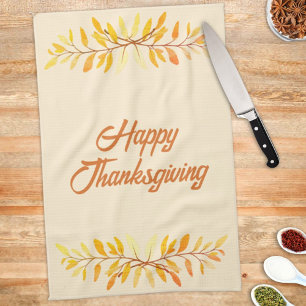 Paño De Cocina Happy Thanksgiving Autumn Leaf Border Custom