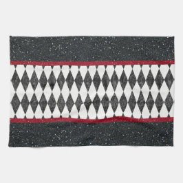 Paño De Cocina Harlequin rojo blanco negro clásico Diamond Argyle