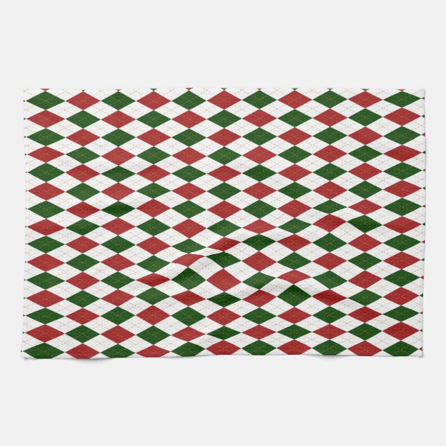 Paño De Cocina Harlequin rojo y verde Diamond Argyle (Horizontal)