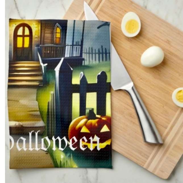 Paño De Cocina Haunted Hollow & Luna  (Kitchen Towel 16”X24” poly-blend machine washable. )