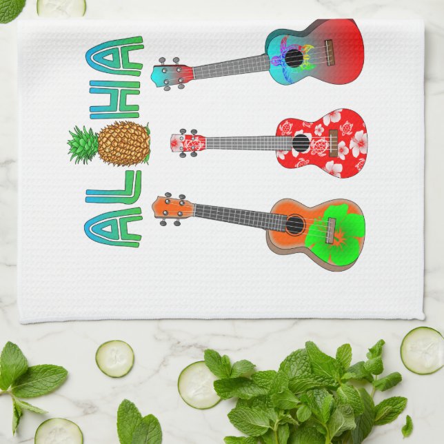 Paño De Cocina Hawaiana hawaiana Hawaii del Ukulele (Doblado)
