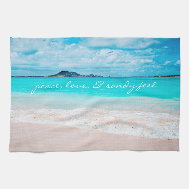 Paño De Cocina Hawaii Tropical Beach Peace Love Sandy Feet Script (Horizontal)