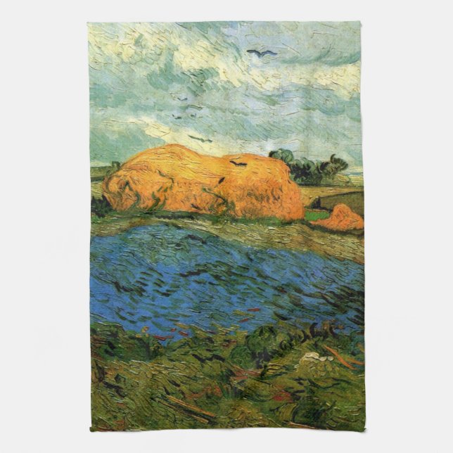 Paño De Cocina Haystacks Under a Rainy Sky de Vincent van Gogh (Vertical)