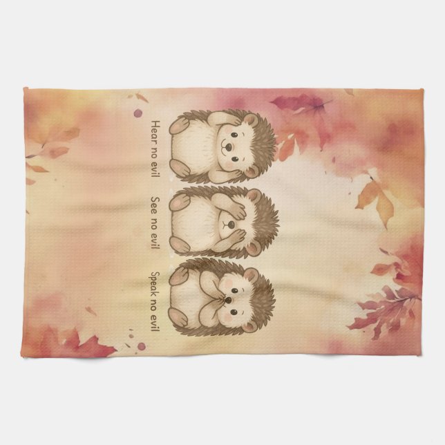 Paño De Cocina hear, see and speak no evil cute Hedgehogs (Horizontal)