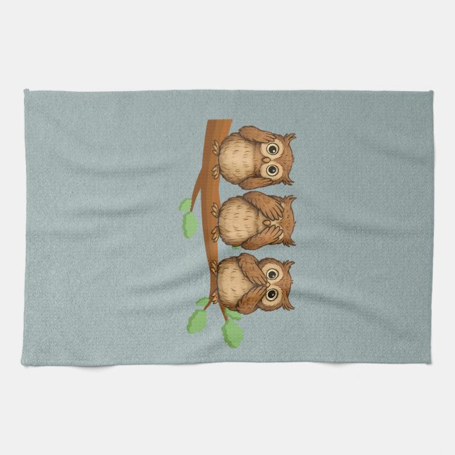 Paño De Cocina Hear, See, and Speak No Evil Owls (Horizontal)