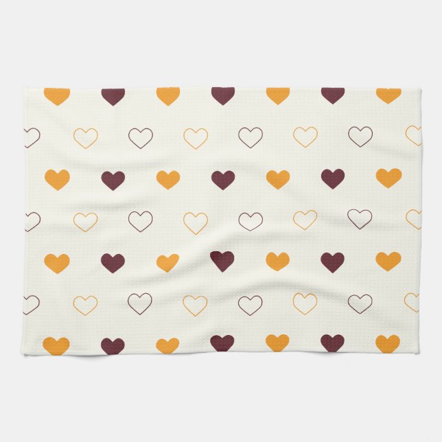 Paño De Cocina Heart Pattern with Orange & Brown Hearts (Horizontal)
