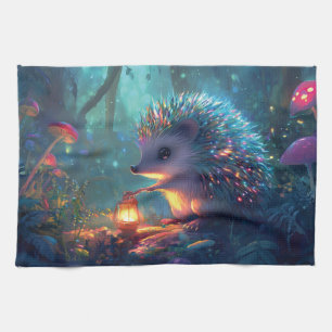 Paño De Cocina Hedgehog caprichoso y linterna en un bosque encant