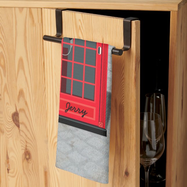 Paño De Cocina Hello, Calories! Red London Phone Booth with name (Pliegue de tercios)