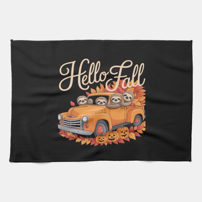 Paño De Cocina Hello Fall Funny Slony Sloth Halloween pumkin Clas (Horizontal)