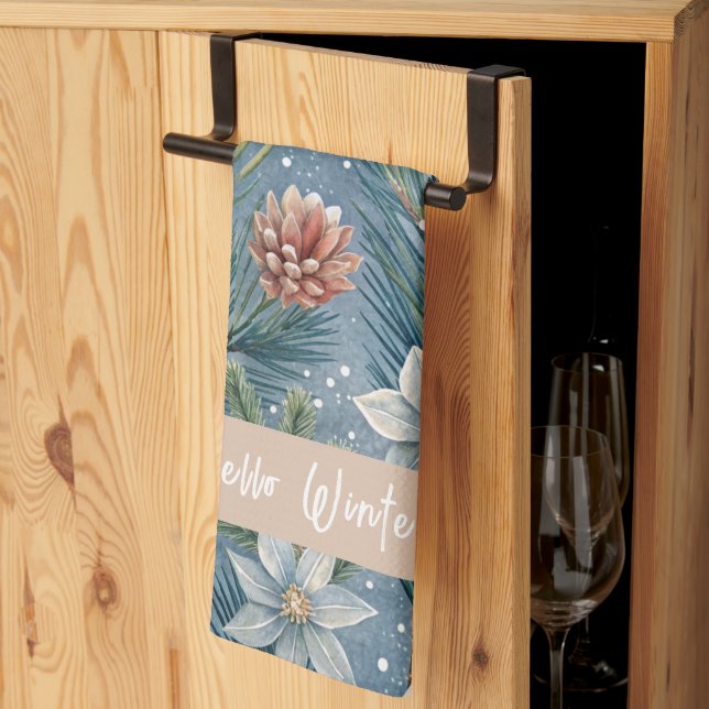 Paño De Cocina Hello Winter Pines & Flowers (Pliegue de tercios)