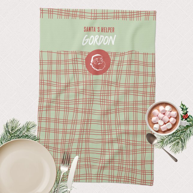 Paño De Cocina Helper Green & Red Winter (Santa´s Helper 🎅🏻 Modern Minimalist Green Red Kitchen Towel ©Susanne Sachers - Sunny Mind Design )