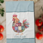 Paño De Cocina Hen de mosaico y puntos de Polka azul<br><div class="desc">Una linda toalla de cocina temática de pollo personalizada con tu nombre. Hen se crea en un colorido diseño con patrones de mosaico con un pequeño fondo de puntos polka en azul. Ver otros elementos decorativos de cocina en esta misma colección de diseño.</div>